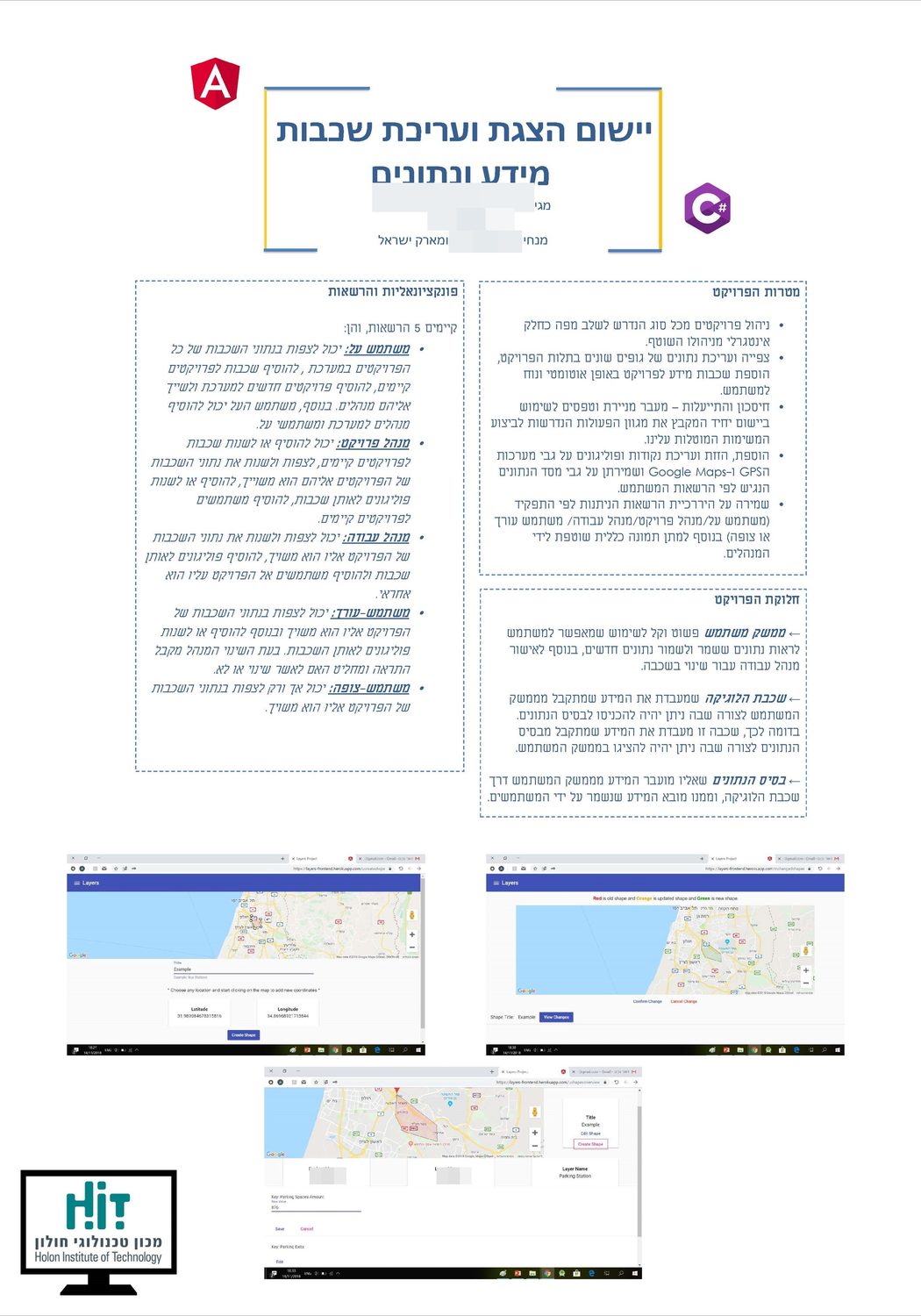 פוסטר פרויקט הצגת ועריכת שכבות מידע — מסכי עריכת הפוליגונים וטבלת ההרשאות